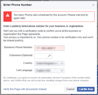 Broken Facebook Page Verification